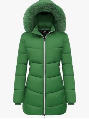 Women's Long Warm Winter Puffer Jacket Lightweight Fashions Down Coat green new